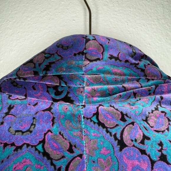 Vintage Velvet Swing Coat 80s Deadstock Gallery Woman Jewel Tone Printed | L/XL - Picture 9 of 10